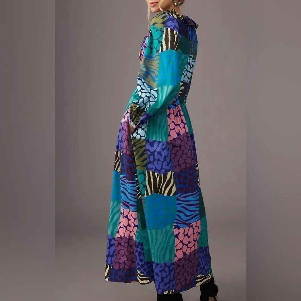 Anthropologie Geisha Designs Long-Sleeve Printed Maxi Dress Size Small